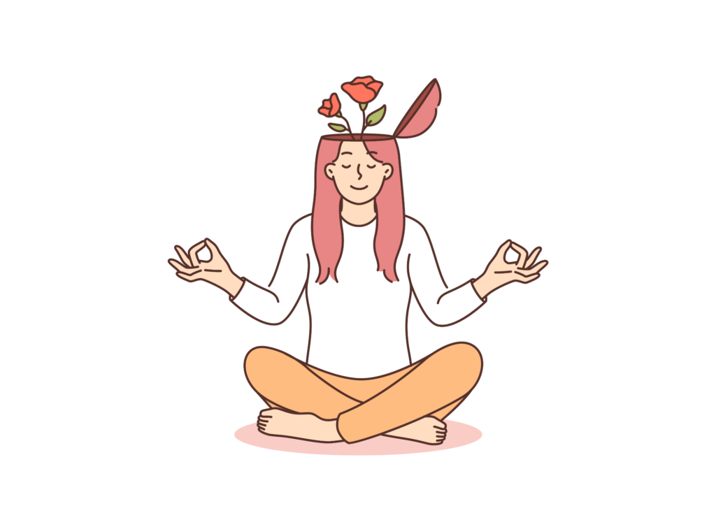 45 drawing of woman in the lotus position with flowers growing out of her head - captioned a clear plan creates a clear mind; the benefits of intentional living
