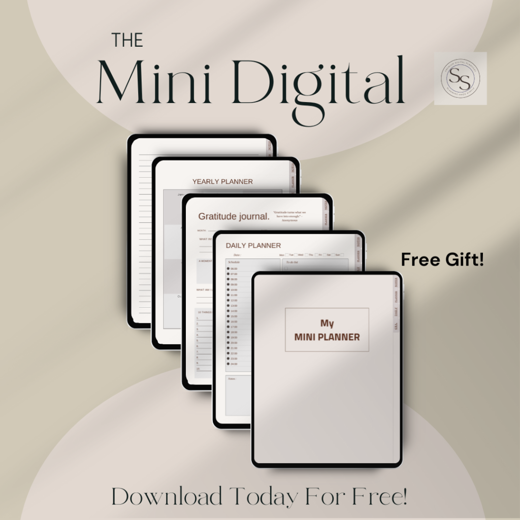 4 page digital planner with soft beige aesthetic - daily, yearly, gratitude journal and notes free gift to download