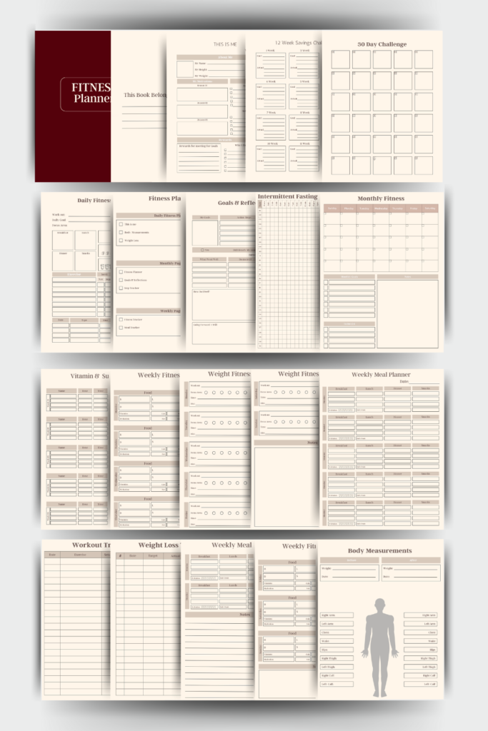 freebie Image of 18 page printable fitness planner